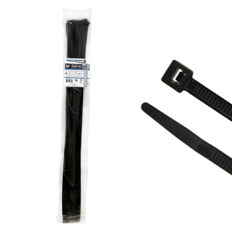 Kable Kontrol Cable Zip Ties 100 Pcs 36 Inch Black, 50 Lbs Tensile Strength, Self-locking UV Resistant Plastic Nylon Wire Ties, for Indoor or Outdoor Use - Image 1